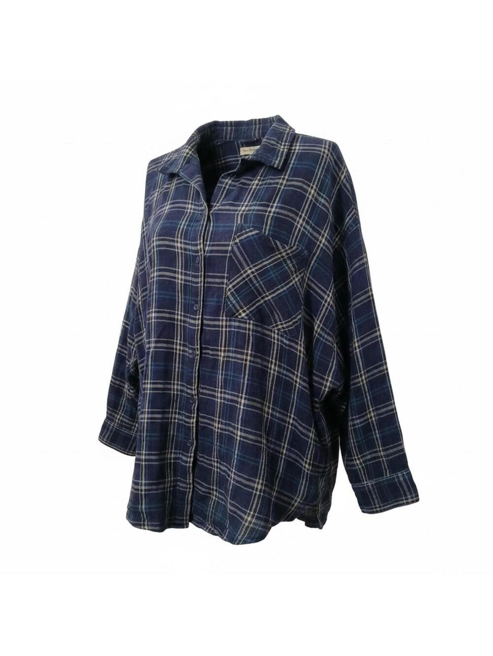 True Craft Oversized Navy Blue Plaid Flannel Shirt Size 1X